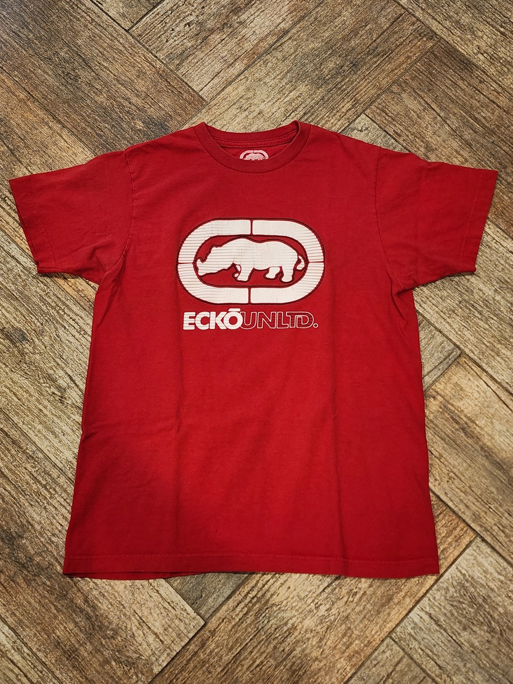 Ecko Unlimited Red Crewneck Tee with White Rhino Print